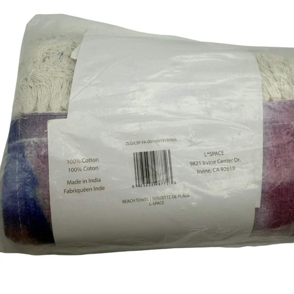 L*Space Beach Towel Tie Dye Purple Blue Cotton Fringe‎ NEW